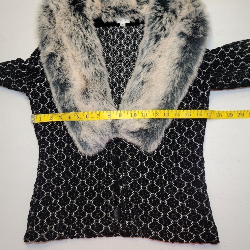 Cache Vintage Black Velvet and Gray Faux Fur Women's Carigan Sweater - Picture 12 of 13